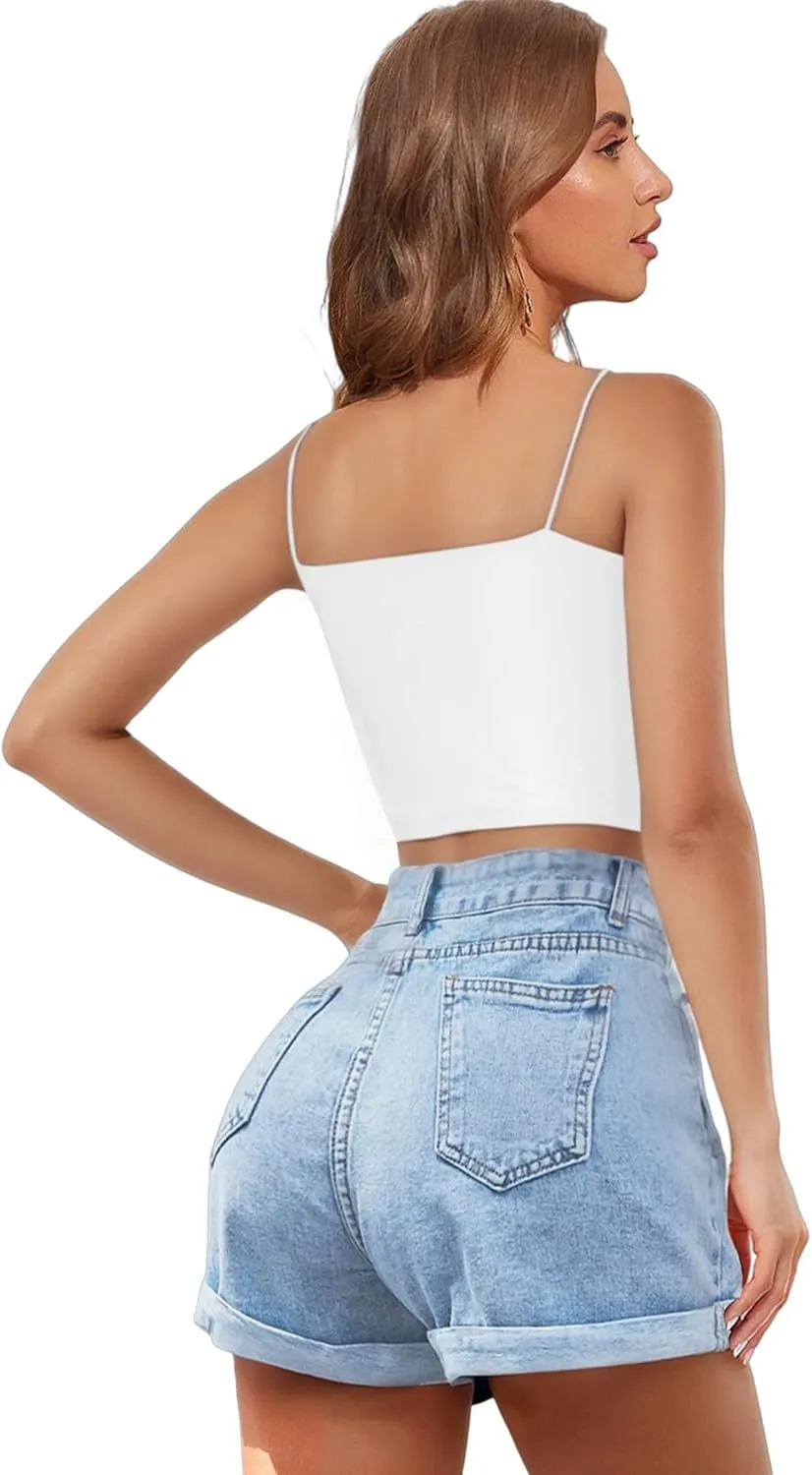 Buauty 4 Packs Crop Tops Spaghetti Strap Tank Tops for Women, Basic cami Crop Tank top Double Lined Camisole Tops