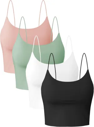 Buauty 4 Packs Crop Tops Spaghetti Strap Tank Tops for Women, Basic cami Crop Tank top Double Lined Camisole Tops