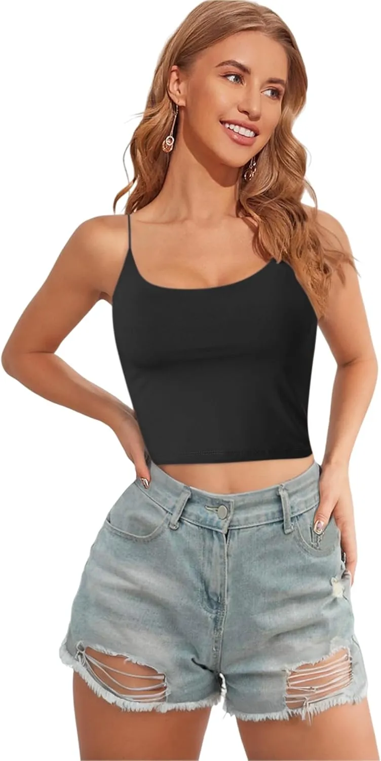 Buauty 4 Packs Crop Tops Spaghetti Strap Tank Tops for Women, Basic cami Crop Tank top Double Lined Camisole Tops