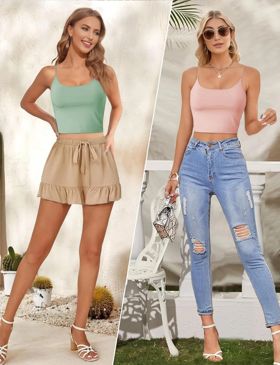 Buauty 4 Packs Crop Tops Spaghetti Strap Tank Tops for Women, Basic cami Crop Tank top Double Lined Camisole Tops