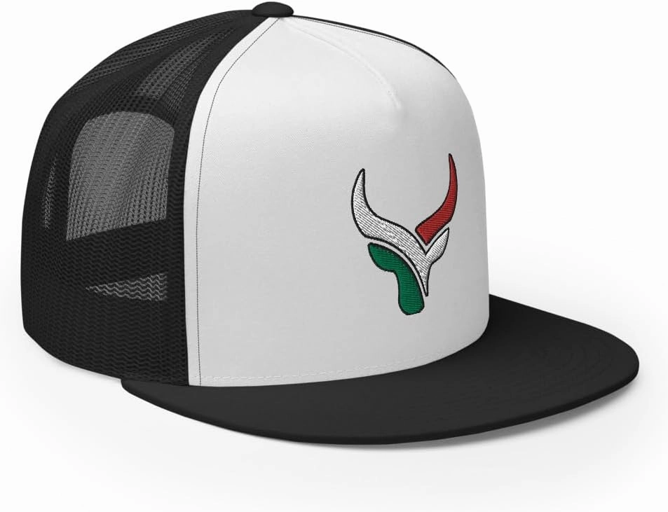 Bull Head Mexican Cowboy Trucker Hat | Flat Bill High Crown Adjustable | Country Mexico Western Ranch Cap