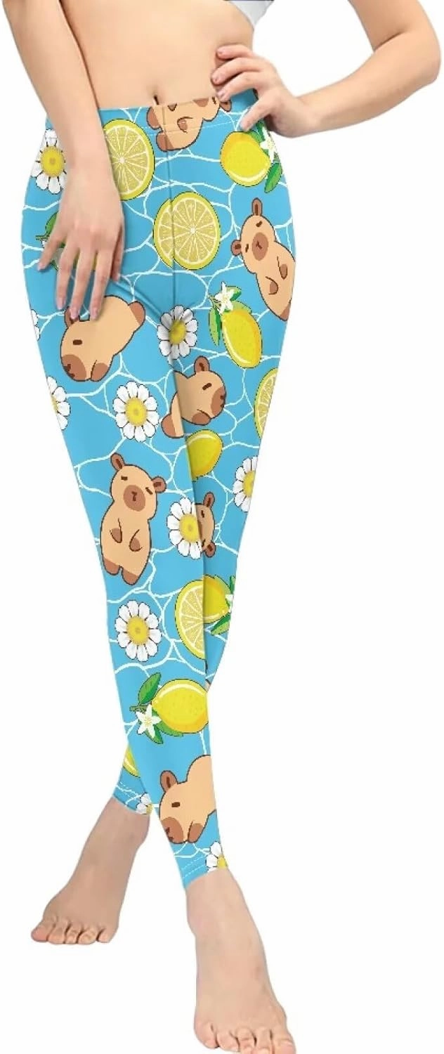 Bulopur Leopard Print Yoga Pant for Women, Sunflower Elasticity Tummy Control Workout Pants, Soft Leggings for Sports Running