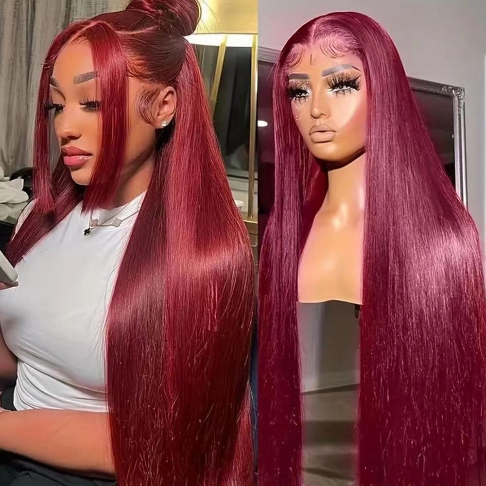 Burgundy Synthetic Lace Front Wig Pre Plucked, Glueless Wig,Heat Resistant Wig for Black Women