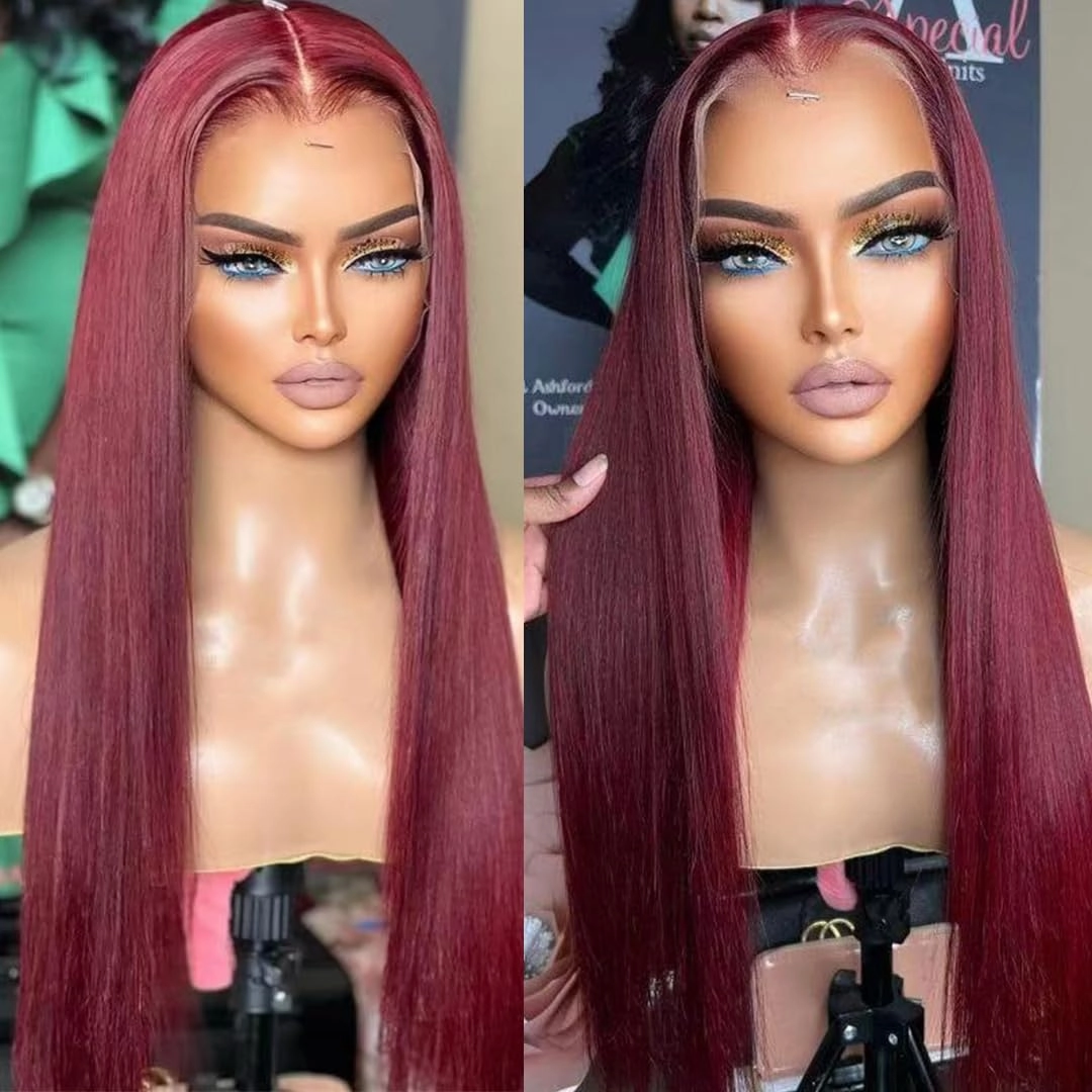 Burgundy Synthetic Lace Front Wig Pre Plucked, Glueless Wig,Heat Resistant Wig for Black Women