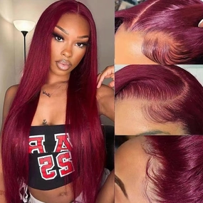 Burgundy Synthetic Lace Front Wig Pre Plucked, Glueless Wig,Heat Resistant Wig for Black Women