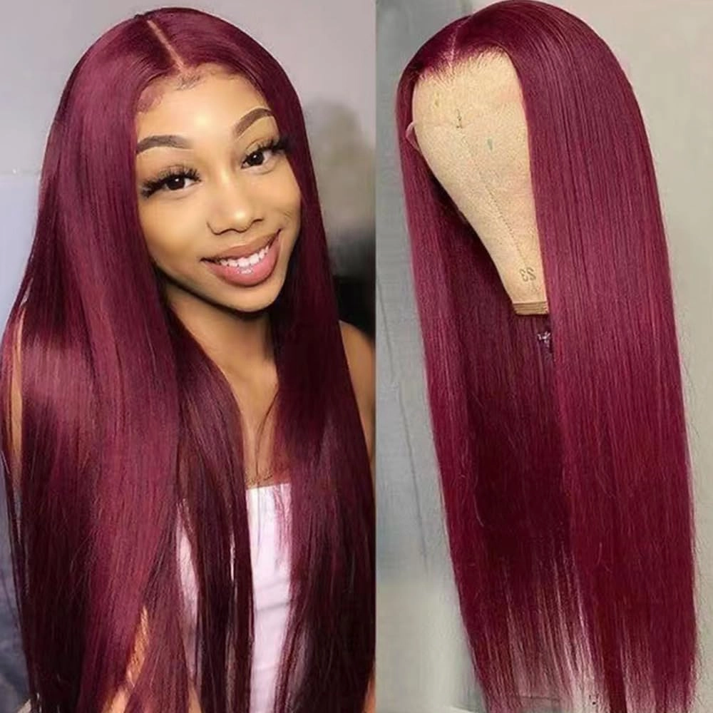 Burgundy Synthetic Lace Front Wig Pre Plucked, Glueless Wig,Heat Resistant Wig for Black Women
