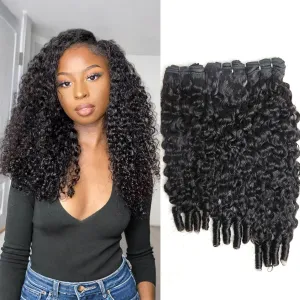 Burmese Curly Bundles Human Hair 18 20 22 Inches Weave with Spriral End 3c4a Water Wave Bundles Curly Quick Weave Hair Bundles for Women Natural Black 3 Pcs Mixed Length