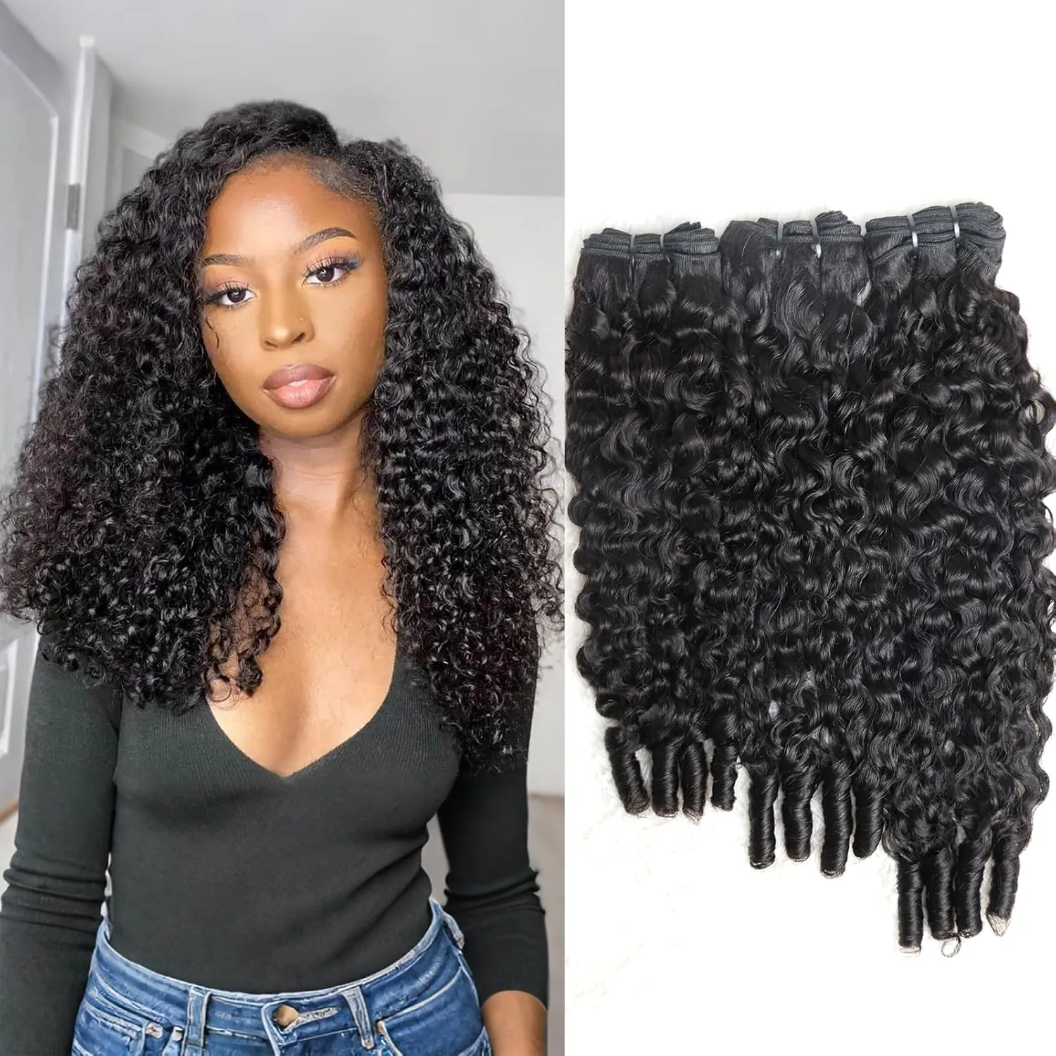 Burmese Curly Bundles Human Hair 18 20 22 Inches Weave with Spriral End 3c4a Water Wave Bundles Curly Quick Weave Hair Bundles for Women Natural Black 3 Pcs Mixed Length