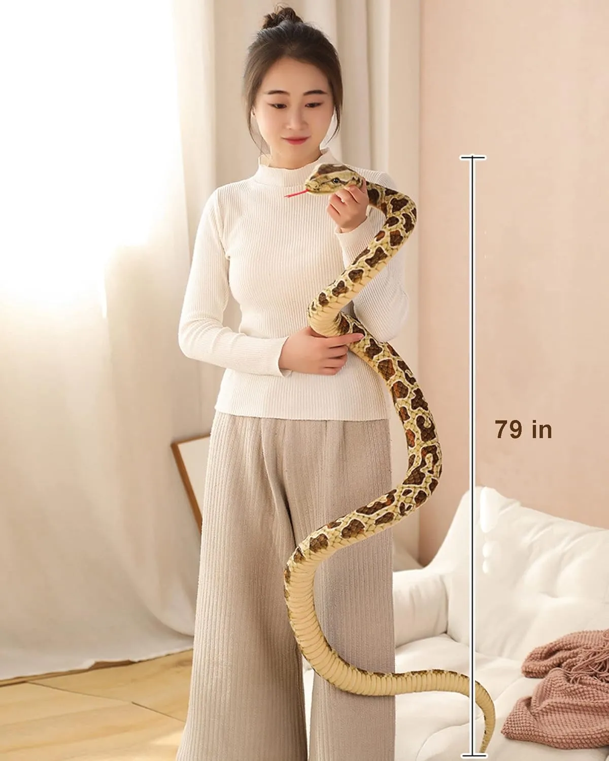 BXT Snake Plush 7 ft Long, Realistic Snake Stuffed Animal, Giant Snake Plush Toy, Prank Props Scare Toy, Kids Jungle Party Favor, Reticulated Python