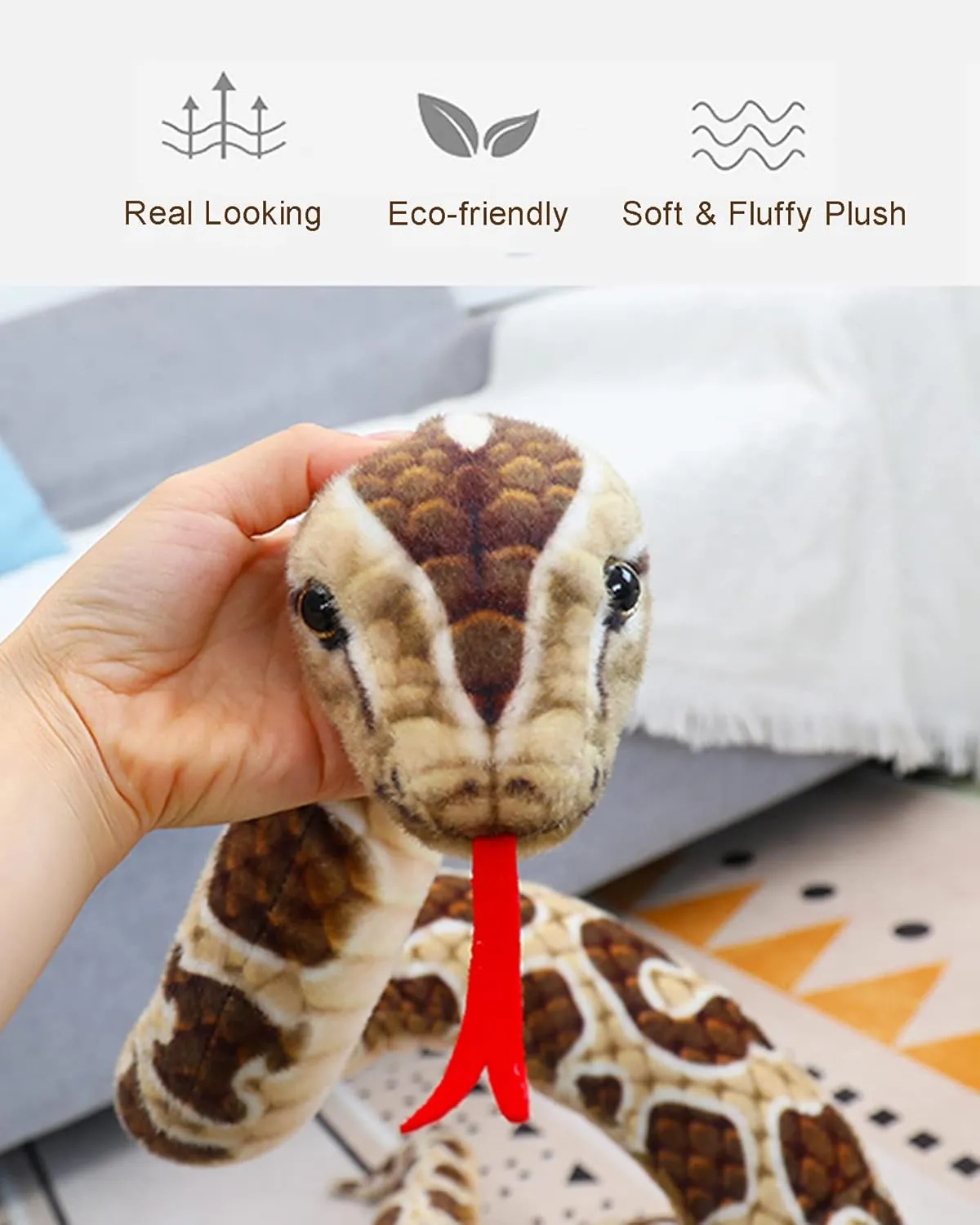 BXT Snake Plush 7 ft Long, Realistic Snake Stuffed Animal, Giant Snake Plush Toy, Prank Props Scare Toy, Kids Jungle Party Favor, Reticulated Python