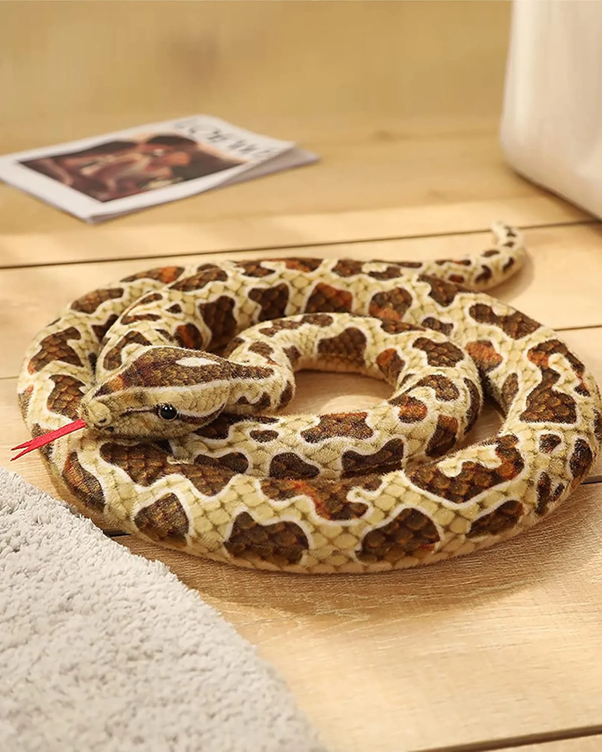 BXT Snake Plush 7 ft Long, Realistic Snake Stuffed Animal, Giant Snake Plush Toy, Prank Props Scare Toy, Kids Jungle Party Favor, Reticulated Python