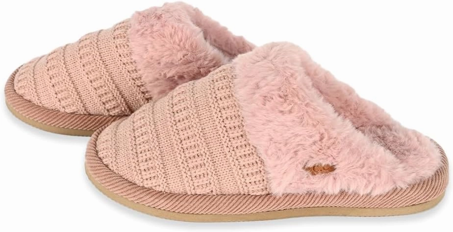 C.C Pattern Knitted Slip-On Slippers With Faux Fur Lining Indoor-Outdoor House For Women