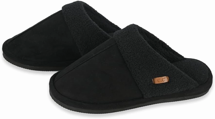 C.C Suede Faux Fur Lined House Indoor-Outdoor Slippers Slip-On for Women