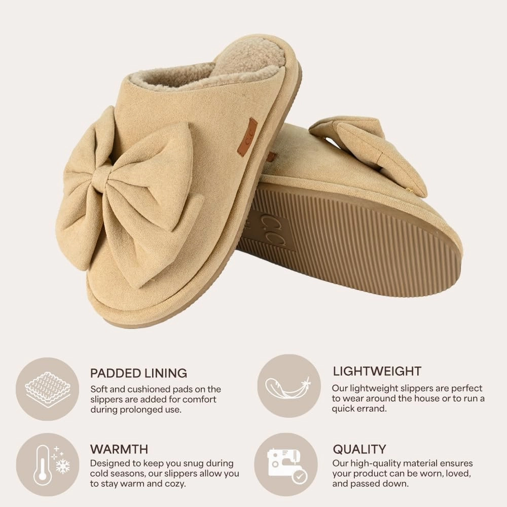 C.C Suede Faux Fur Lined House Indoor-Outdoor Slippers Slip-On for Women