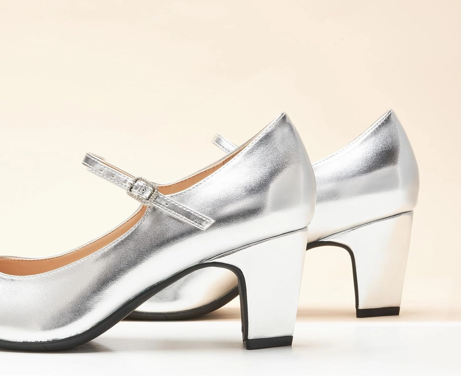 C.Paravano Women 's Pumps Mary Jane Heels Closed Round Toe Low Chunky Heels Adjustable Strap Fashion Dress Shoes