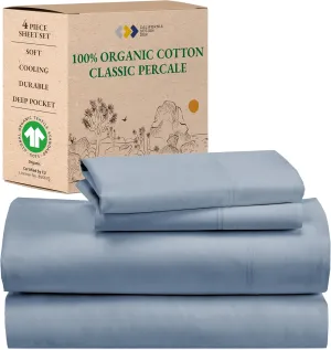 California Design Den Bed Sheets Queen Size - Soft 100% Percale Sheets Queen with Deep Pockets, Crisp Percale, Breathable and Durable Bedding Set - Blue Hydrangea
