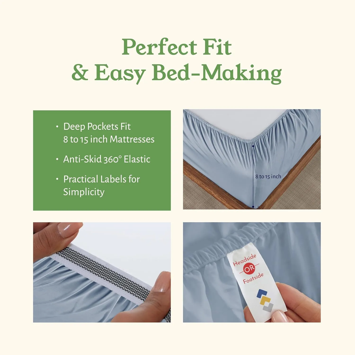 California Design Den Bed Sheets Queen Size - Soft 100% Percale Sheets Queen with Deep Pockets, Crisp Percale, Breathable and Durable Bedding Set - Blue Hydrangea