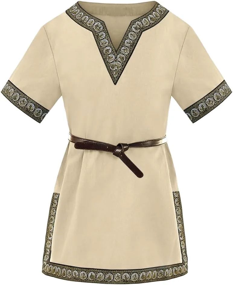 CAMDOM Boys Renaissance Viking Pirate V Neck Shirt Medieval Knight Costume Tops
