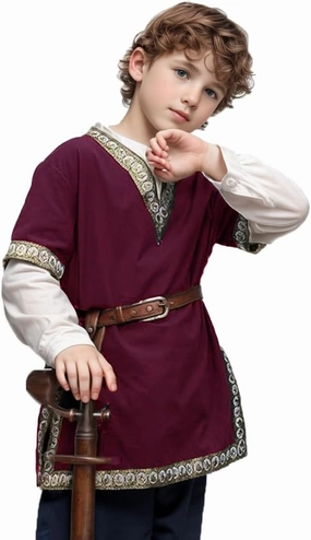 CAMDOM Boys Renaissance Viking Pirate V Neck Shirt Medieval Knight Costume Tops