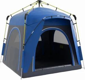 Camping Tents 4 Person Pop Up Tent Quick Setup Automatic Hydraulic Family Travel w Windows Doors Carry Bag Included Blue, Compact & Lightweight