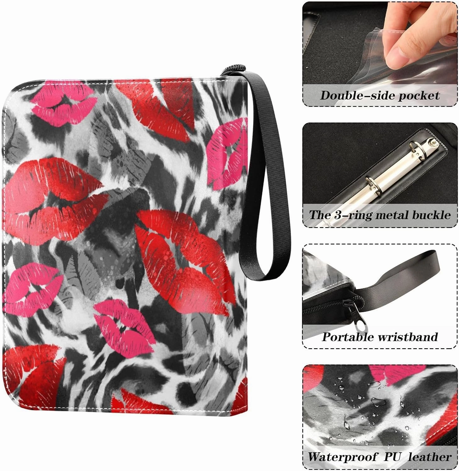 Card Binder 400 Pockets Trading Card Binder Holder with 50 Removable Sleeves,Card Binder Album with Zipper Portable Card Folder for Baseball Football Games Sports Cards,Watercolor Paint Lips