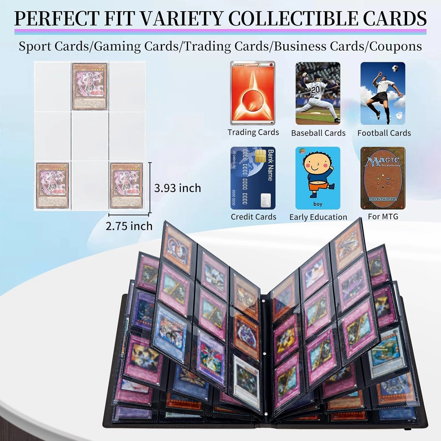 Card Binder, 9 Pocket Fits 900 Cards Binder Sleeves for Trading Cards Football Baseball Card Collection Album, Protectors TCG Sports Cards Storage Organizer, Oil Painting Baseball Flag