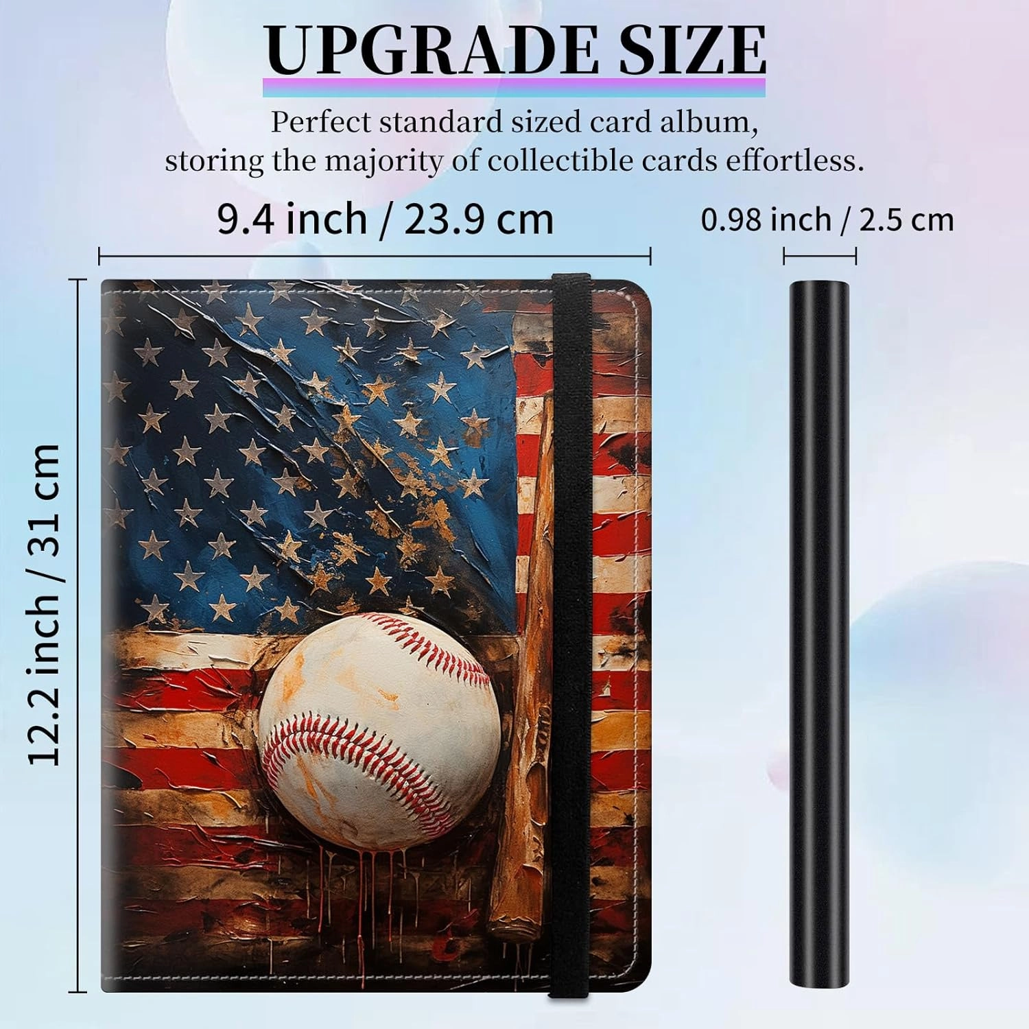 Card Binder, 9 Pocket Fits 900 Cards Binder Sleeves for Trading Cards Football Baseball Card Collection Album, Protectors TCG Sports Cards Storage Organizer, Oil Painting Baseball Flag
