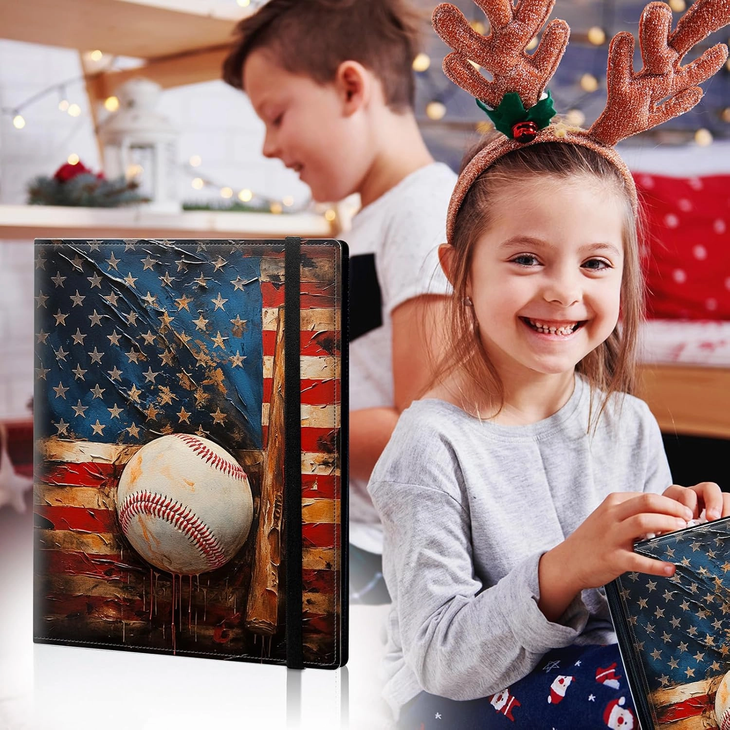 Card Binder, 9 Pocket Fits 900 Cards Binder Sleeves for Trading Cards Football Baseball Card Collection Album, Protectors TCG Sports Cards Storage Organizer, Oil Painting Baseball Flag