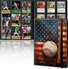 Card Binder, 9 Pocket Fits 900 Cards Binder Sleeves for Trading Cards Football Baseball Card Collection Album, Protectors TCG Sports Cards Storage Organizer, Oil Painting Baseball Flag