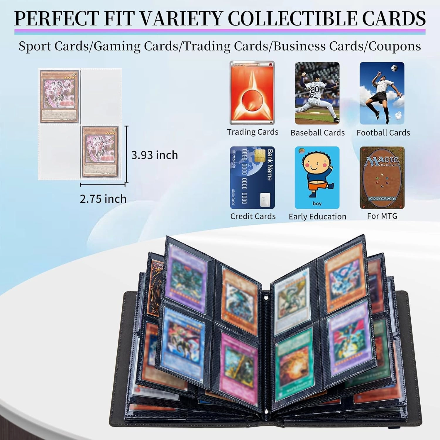 Card Binder Fits 400 Cards, Game Card Collection Binder Trading Card Holder Album, 50 Double Sided Sleeves Card Storage Folder for Soccer Card TCG Sports Card, Life Tree Colorful