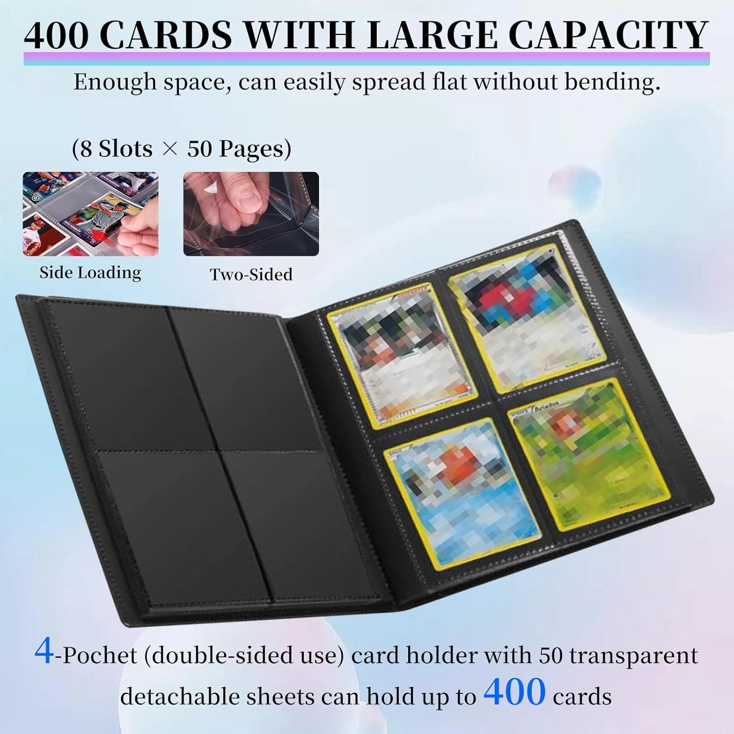 Card Binder Fits 400 Cards, Game Card Collection Binder Trading Card Holder Album, 50 Double Sided Sleeves Card Storage Folder for Soccer Card TCG Sports Card, Life Tree Colorful