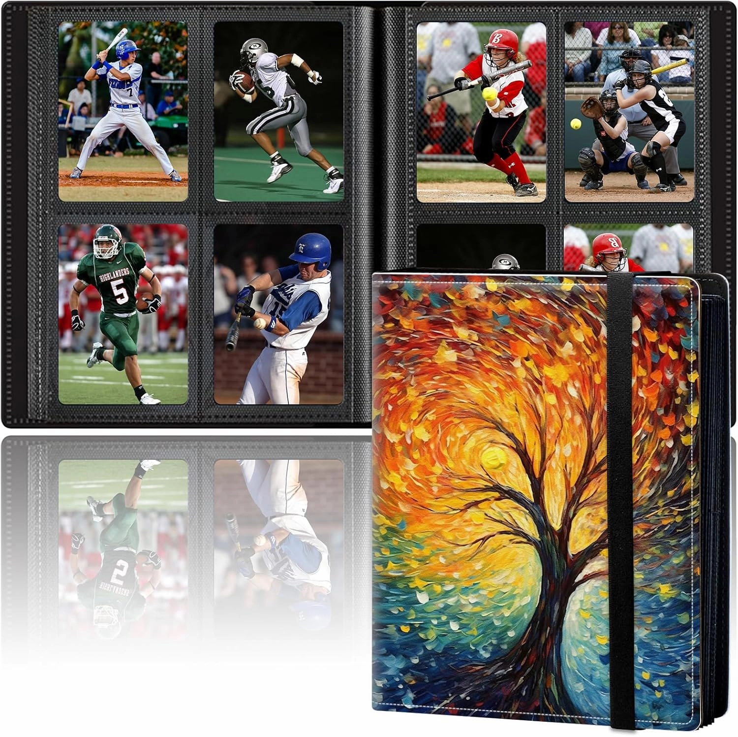 Card Binder Fits 400 Cards, Game Card Collection Binder Trading Card Holder Album, 50 Double Sided Sleeves Card Storage Folder for Soccer Card TCG Sports Card, Life Tree Colorful