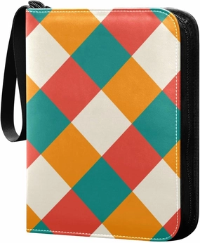 Card Binder Trading Card Binder 4 Pocket Waterproof PU Leather Card Collection Binder,for 400 Cards Basketball Football Soccer Baseball Sports Photo Album Card Organizer Colorful Plaid Pattern