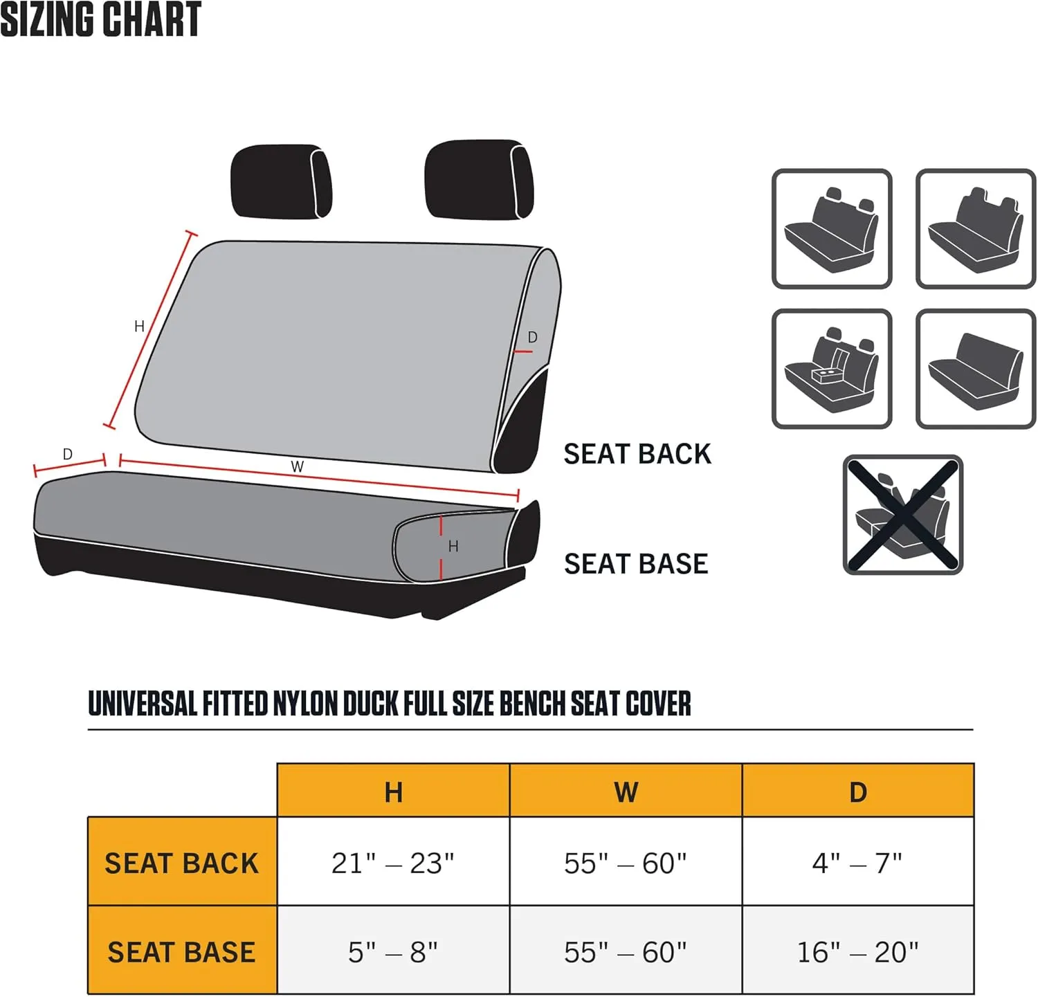 Carhartt Gear C0001435 Universal Bench Seat Cover - One Size - Black