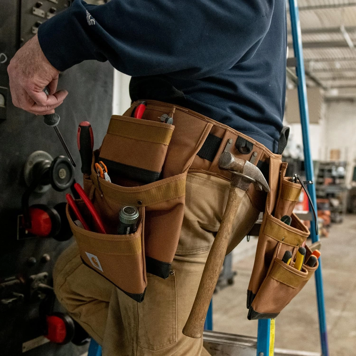 Carhartt Padded Tool Belt, Rugged Tool Belt with Tool & Fastener Storage Pockets, 11 Pocket, Carhartt Brown