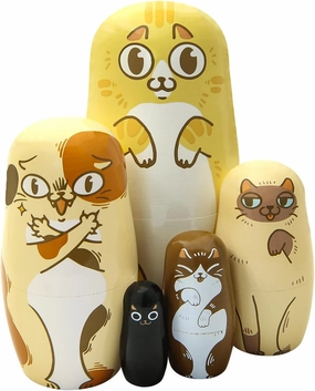 Cartoon Cat Nesting Dolls,5 Pieces Cat Kitty Wood Nesting Dolls Cute Animal Matryoshka Dolls Figurines Stacking Dolls Toy for Halloween Christmas Birthday Girl Boys Gift Home Decor