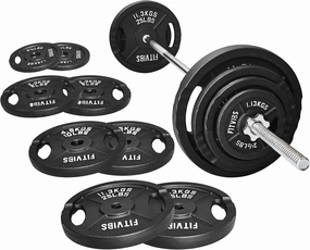 Cast Iron Standard Weight Plates Including 5FT Standard Barbell with Star Locks, 95-Pound Set (85 Pounds Plates   10 Pounds Barbell), Multiple Styles