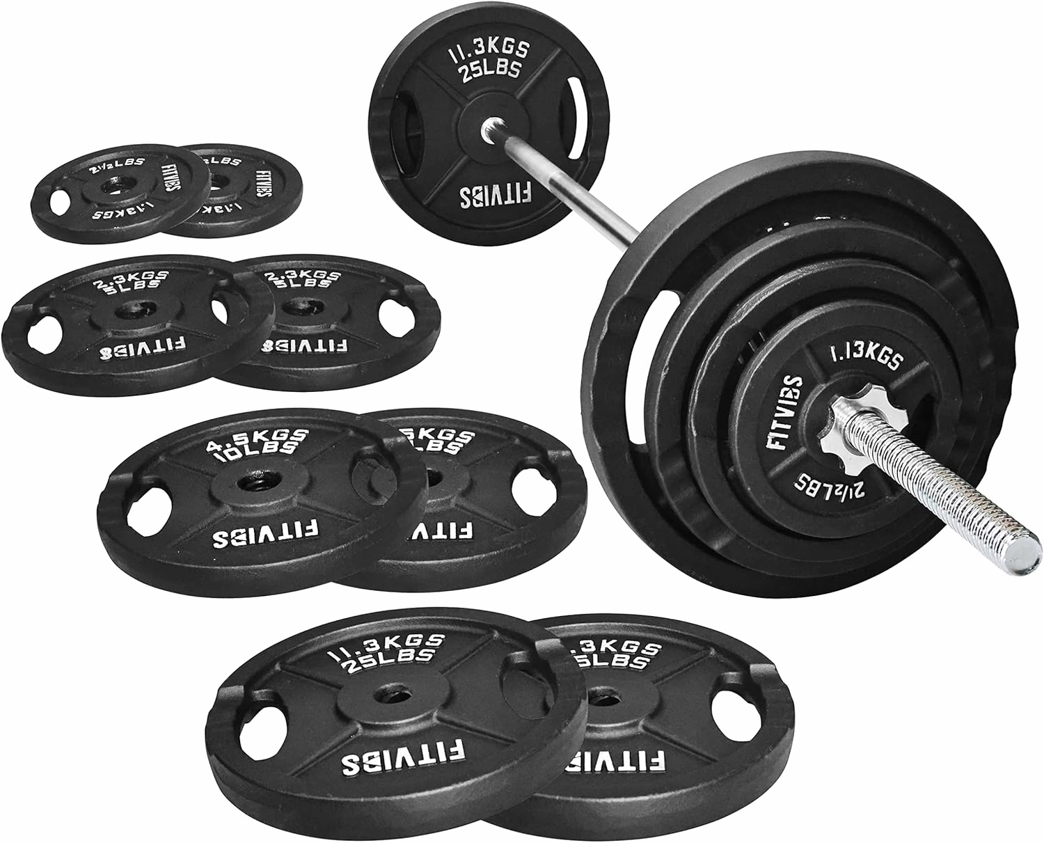 Cast Iron Standard Weight Plates Including 5FT Standard Barbell with Star Locks, 95-Pound Set (85 Pounds Plates   10 Pounds Barbell), Multiple Styles