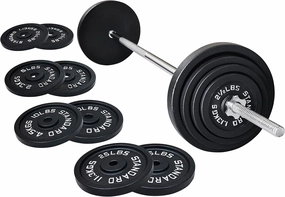 Cast Iron Standard Weight Plates Including 5FT Standard Barbell with Star Locks, 95-Pound Set (85 Pounds Plates   10 Pounds Barbell), Multiple Styles