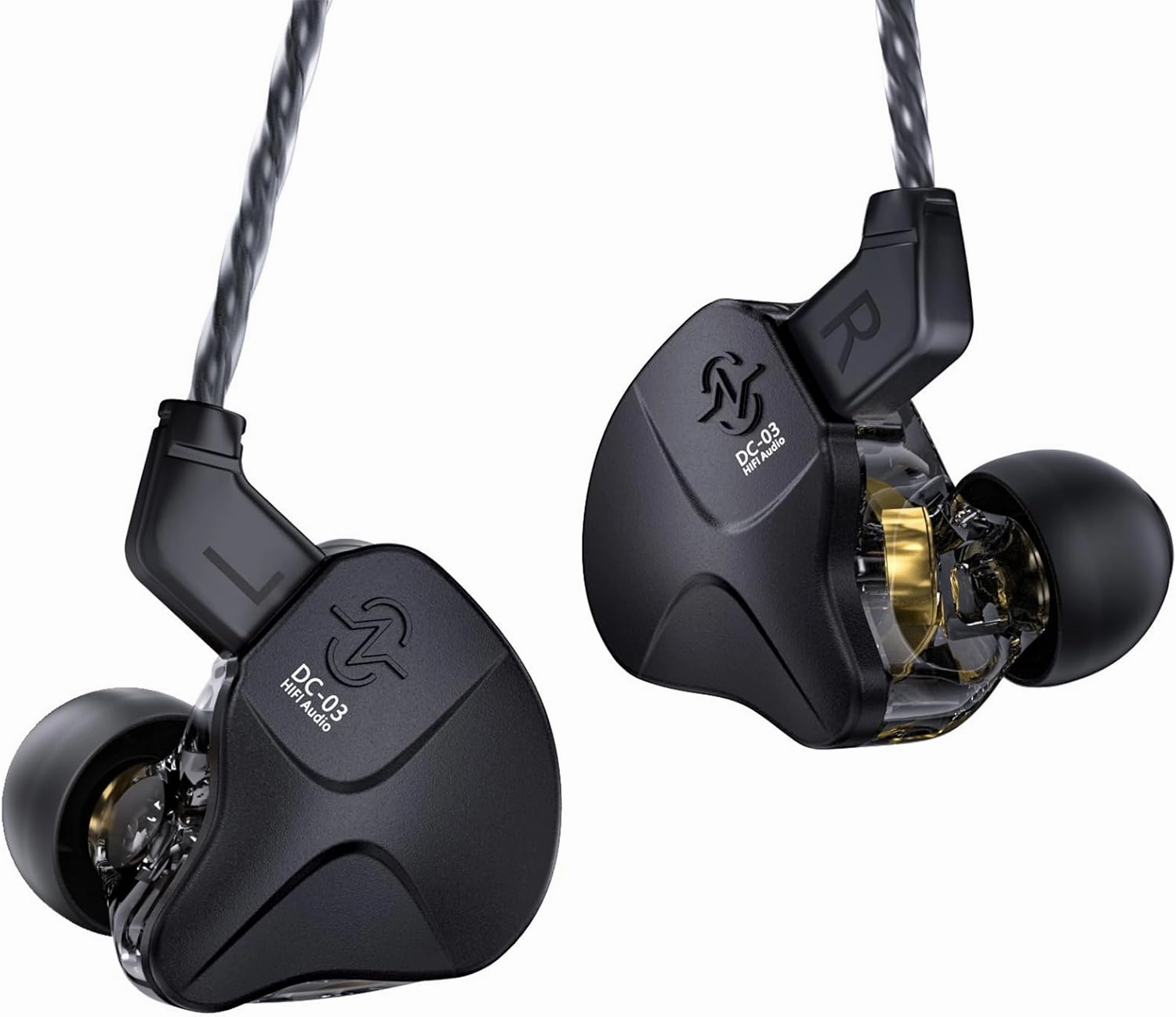CCZ DC03 in Ear Monitor Headphones, Deep Bass Sound Wired Earbuds IEM Earphones, 1DD HiFi in Ear Headphones Noise Cancelling Ear buds, IEMs for Gaming Musician Singer Stage Calling(Black, without Mic)