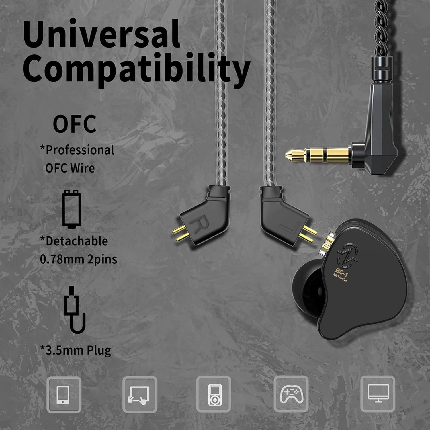 CCZ Yinyoo Melody in Ear Monitors Earphones Headphones Wired Earbuds without Microphone IEM HIFI Bass with 1DD 1BA, Ear fins, 4N OFC Cable for Musicians, Singer, on Stage, Studio (no mic, clear black)