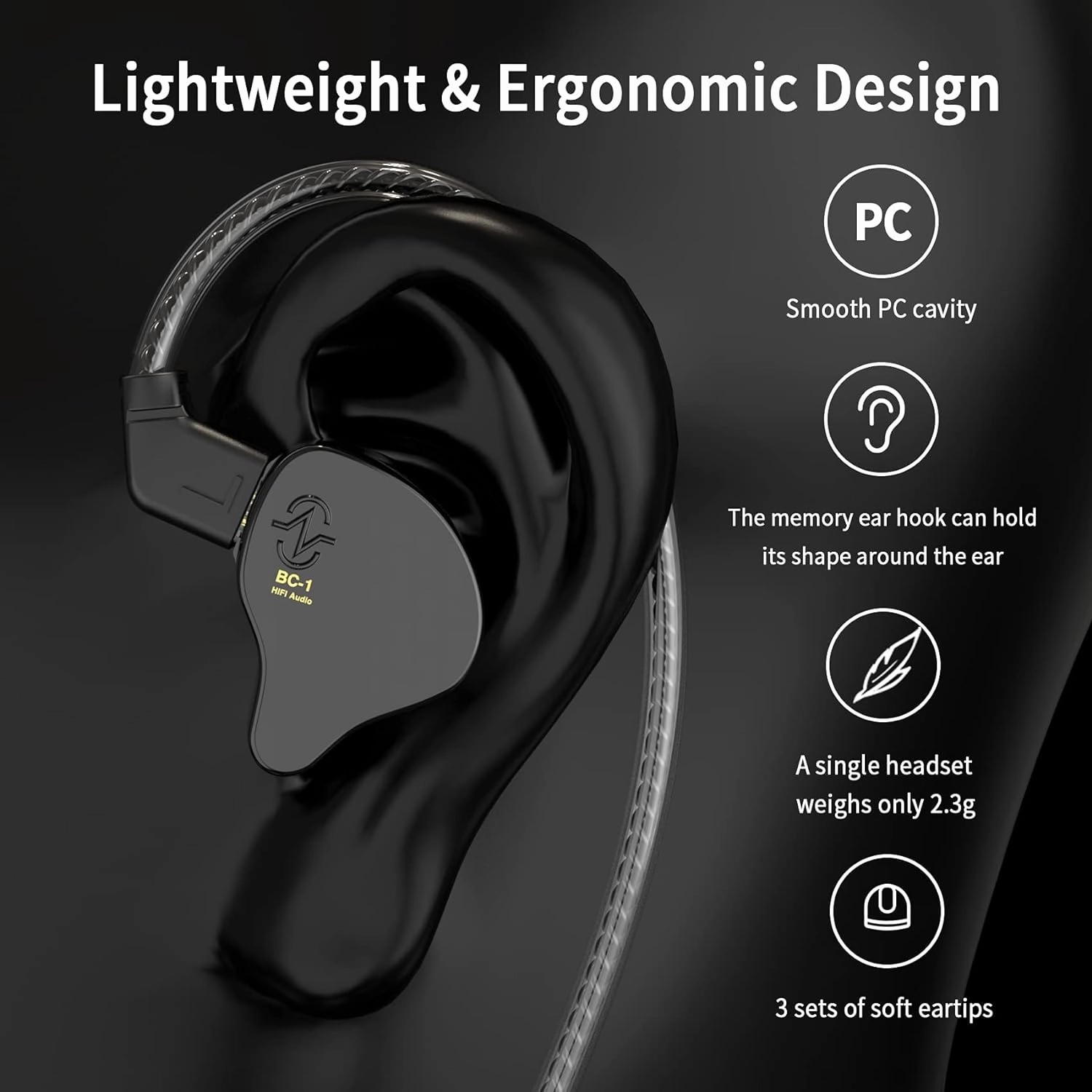 CCZ Yinyoo Melody in Ear Monitors Earphones Headphones Wired Earbuds without Microphone IEM HIFI Bass with 1DD 1BA, Ear fins, 4N OFC Cable for Musicians, Singer, on Stage, Studio (no mic, clear black)
