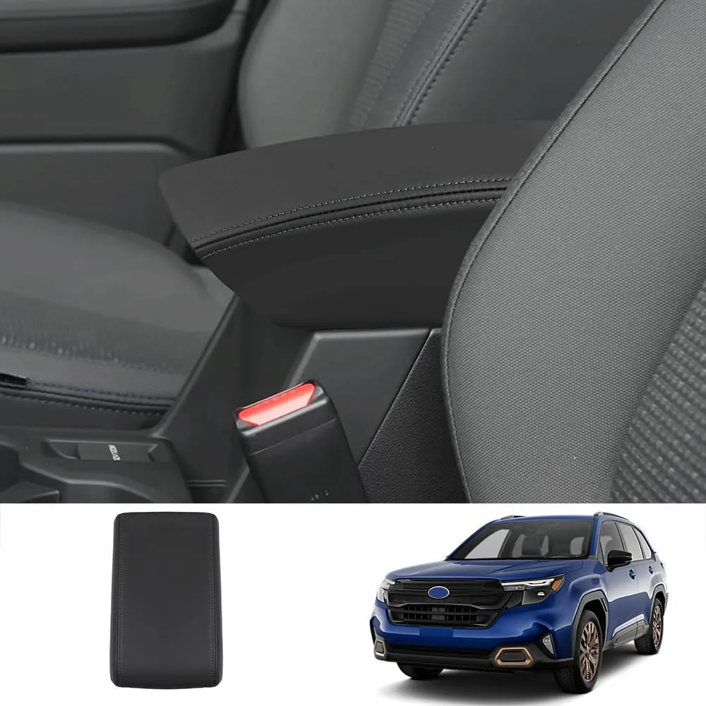 Center Console Armrest Cover for Subaru Forester 2025 Base Premium Sport Limited Touring Interior Accessories Arm Rest Box PU Leather Soft Cushion Protective Cover Pad, Black