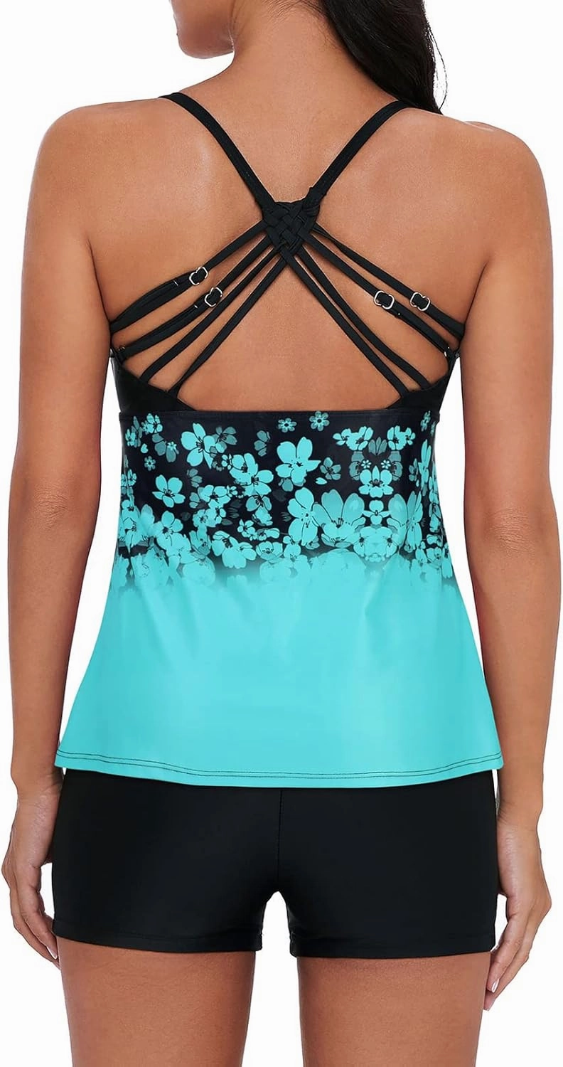 Century Star Tankini Swimsuits for Women Retro Bathing Suits Two Pieces Modest Swimming Wear Sports Tank Tops with Boyshorts