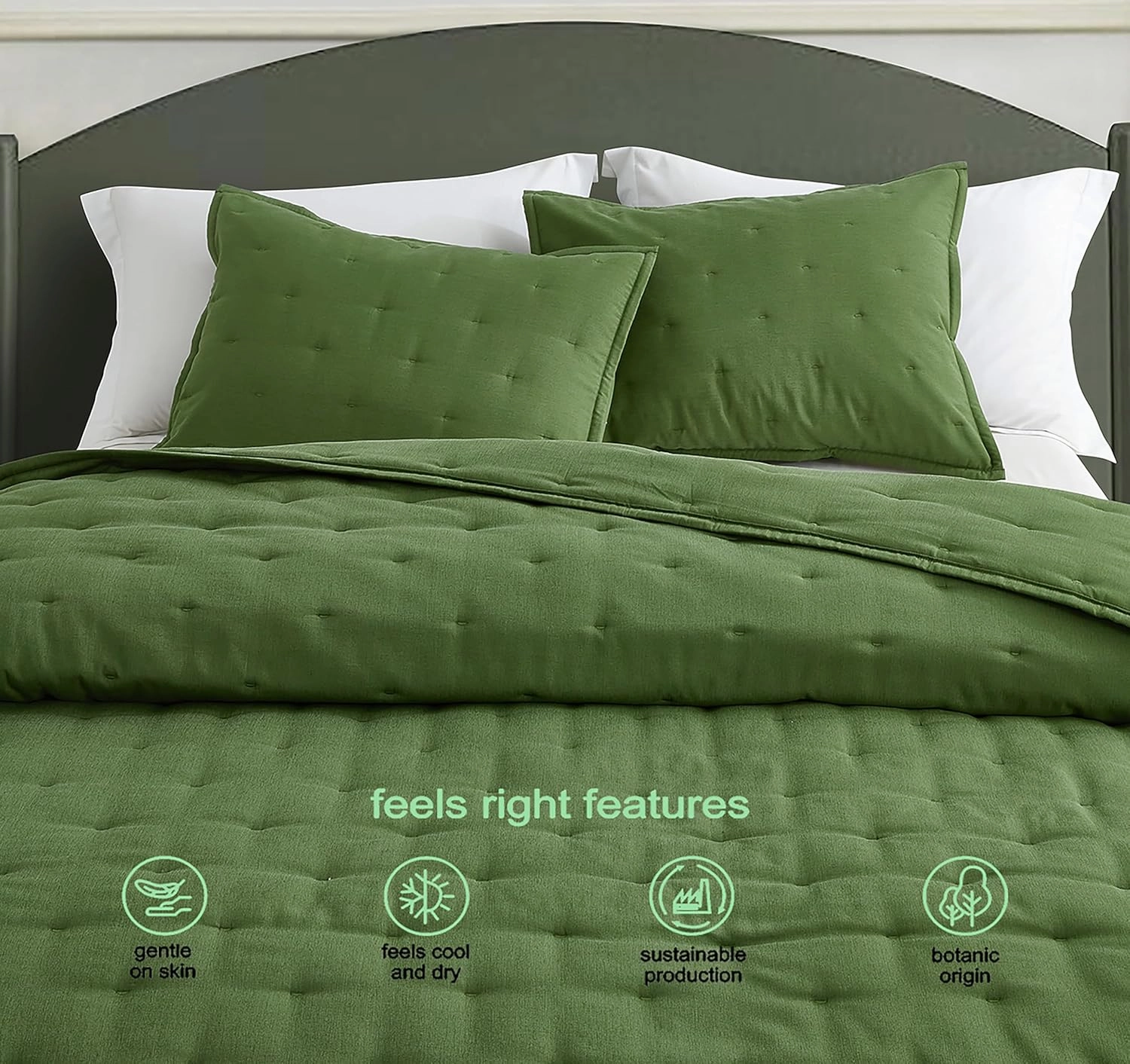 Chezmoi Collection Tencel Modal Blend Quilt Set Queen Size, Forest Green - Lightweight Soft Bedspread Crescent Stitched Quilt for All Seasons