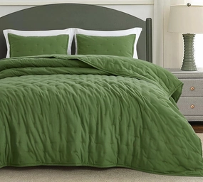 Chezmoi Collection Tencel Modal Blend Quilt Set Queen Size, Forest Green - Lightweight Soft Bedspread Crescent Stitched Quilt for All Seasons
