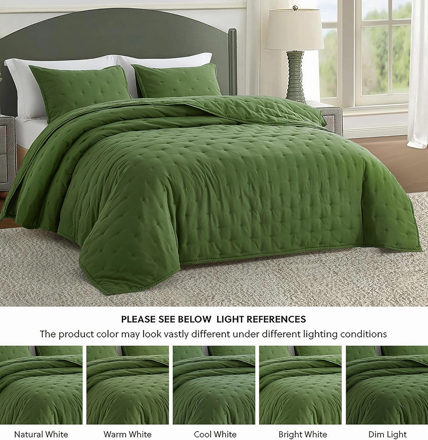 Chezmoi Collection Tencel Modal Blend Quilt Set Queen Size, Forest Green - Lightweight Soft Bedspread Crescent Stitched Quilt for All Seasons