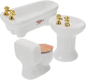 Chic Doll House Props 3 Piece Miniature Bathroom Kit for Dollhouse Decor