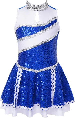CHICTRY Kids Girls Cheer Leader Uniform Shiny Sequins Stage Performance Party Fancy Dress Sleeveless Majorette Costume