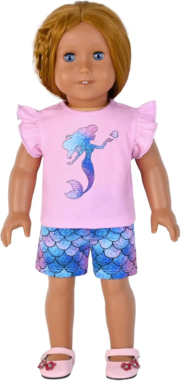 CHILDRENSTAR Matching Girls&Doll Pajama Sets Summer Pjs Flutter Sleeve Sleepwear